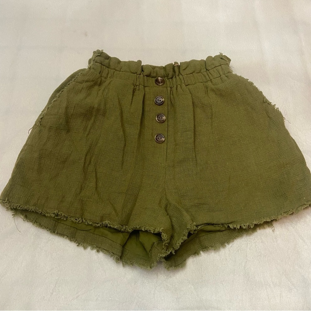 Something Navy Ryan Paperbag Shorts Green Hgh Waist Button Front S 2226 - Picture 3 of 10